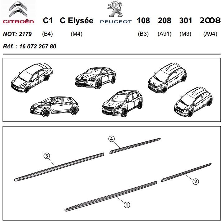 Serie di fasce 4x di protezione laterale originale Citroen C1 Peugeot 208 I 2008 I 1607226780 - immagine 2